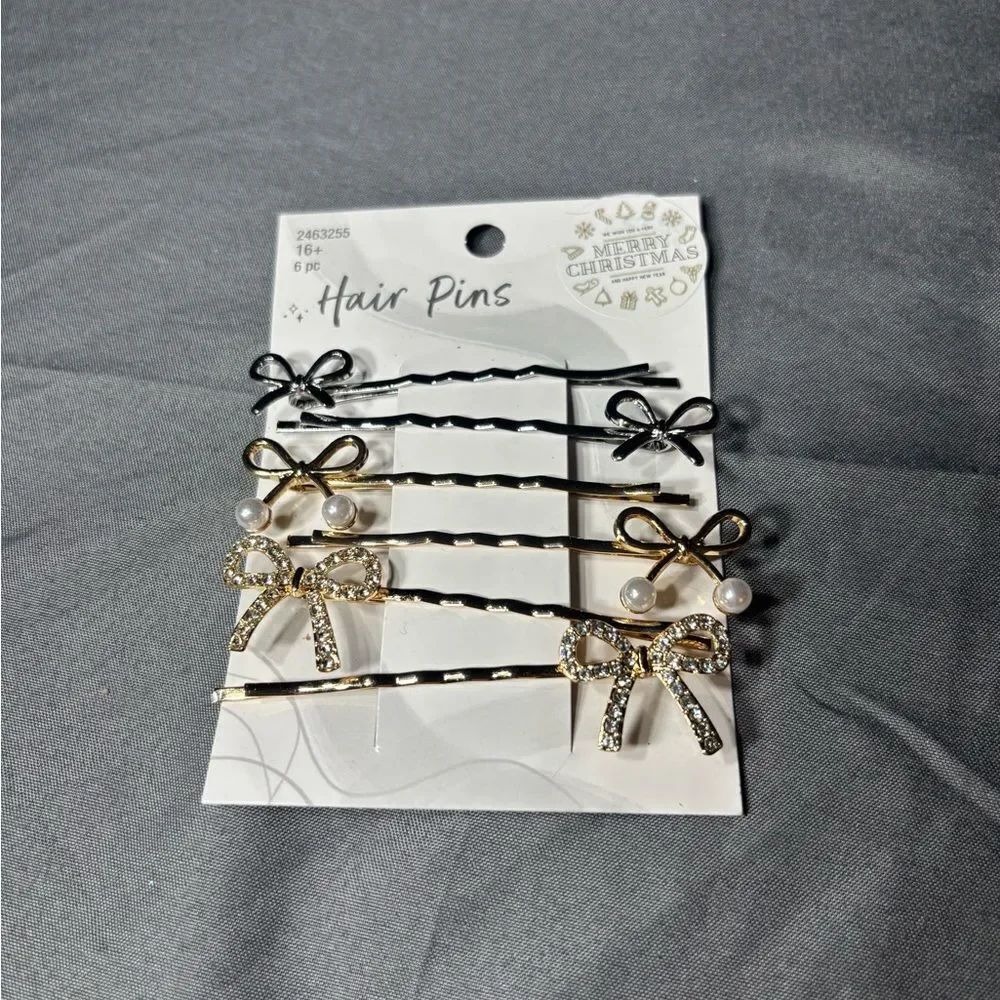 Elegant Hair Pins Set with Black and Gold Bows
